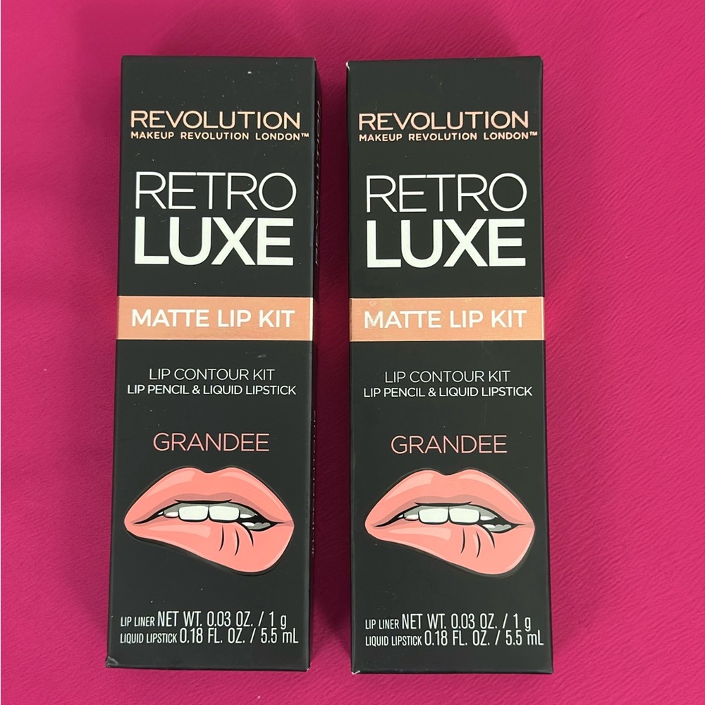 Revolution (Set of 2) Retro Luxe Matte Lip Kit Grandee (Pencil & Lipstick)  NIB
